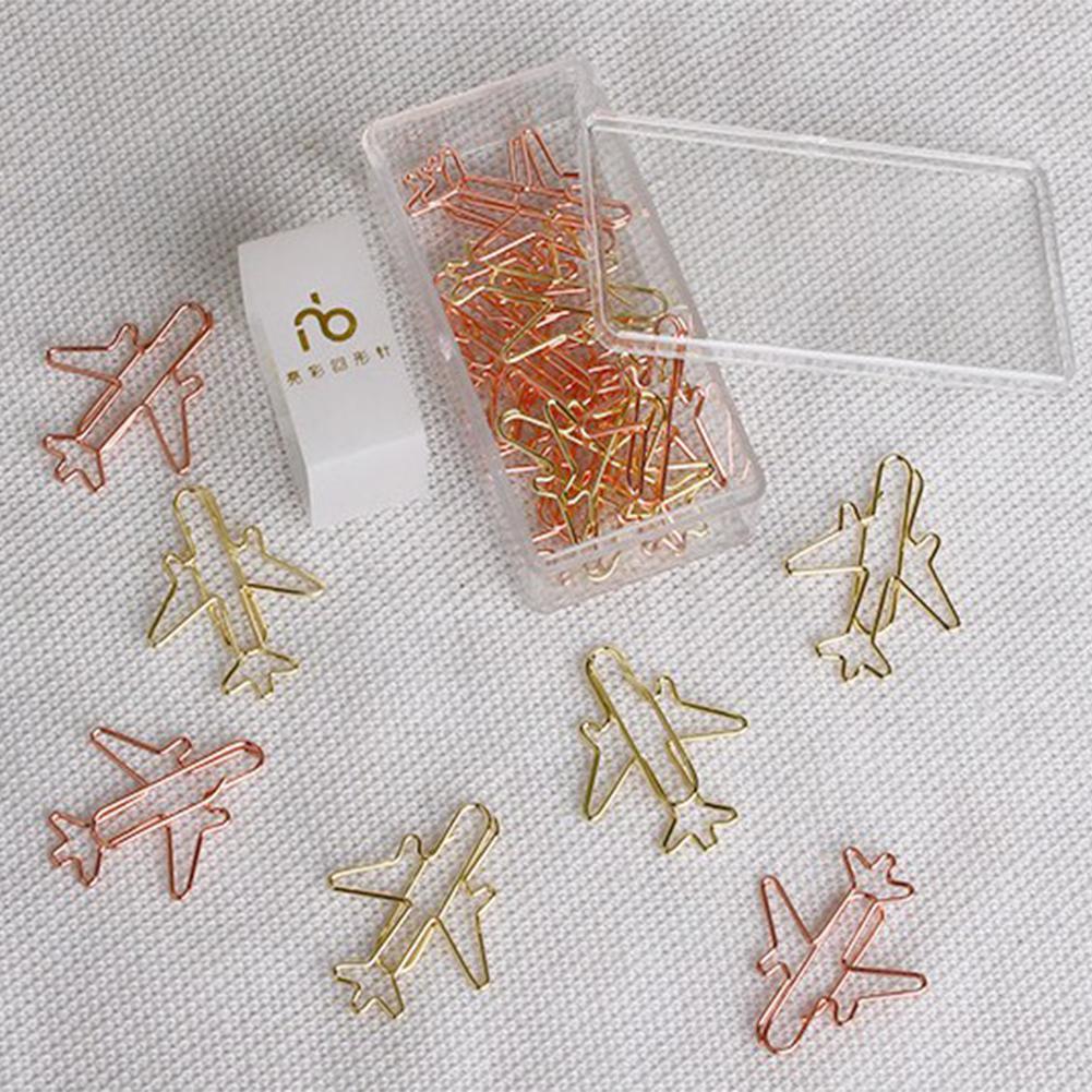 12pcs/lot golden airplane shape paper clip material escolar bookmarks for books stationery school supplies papelaria child r20