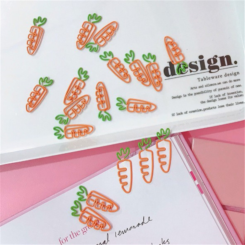 JESJELIU 2Pcs/Lot Creative Carrot Shaped Paper Clip Metal Bookmark Students Stationery School Office Supplies