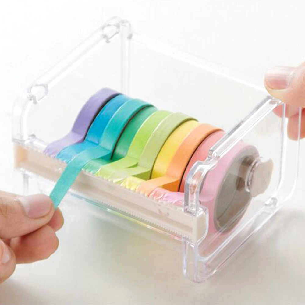 Creative Desktop Paper Tape Cutter Holder Dispenser Craft Office Stationery Box