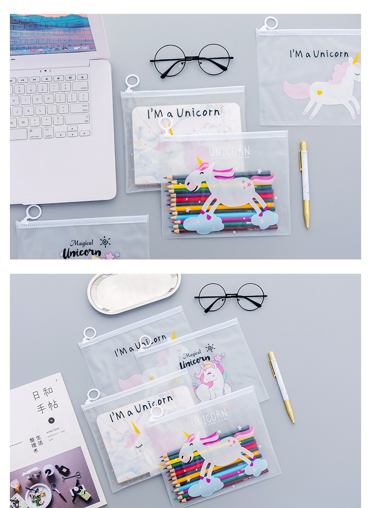 Kawaii Leopard Unicorn Transparent Pencil Case Cosmetic Bag School Office Supplies Document Bag File Folder Stationery Organizer