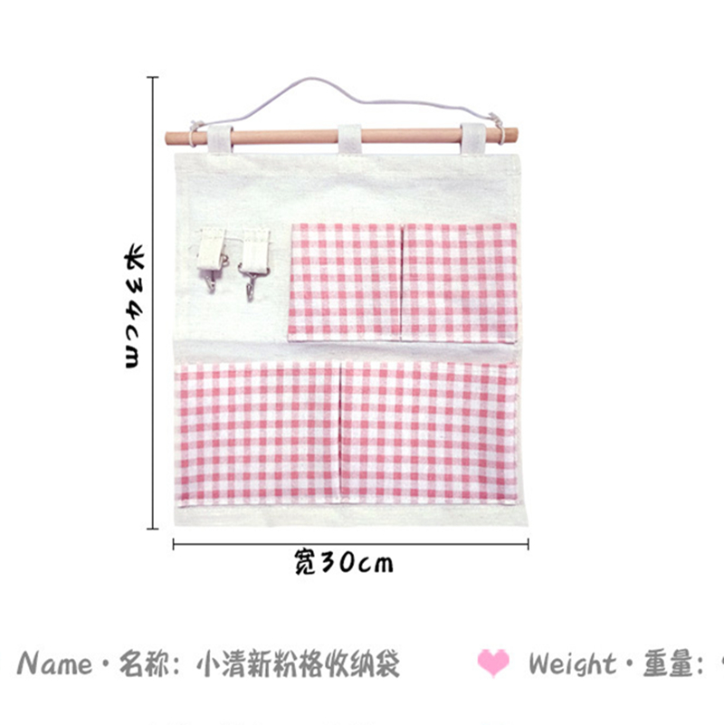 Fresh pink check multi-functional small item storage bag stationery wash supplies hanging storage bag