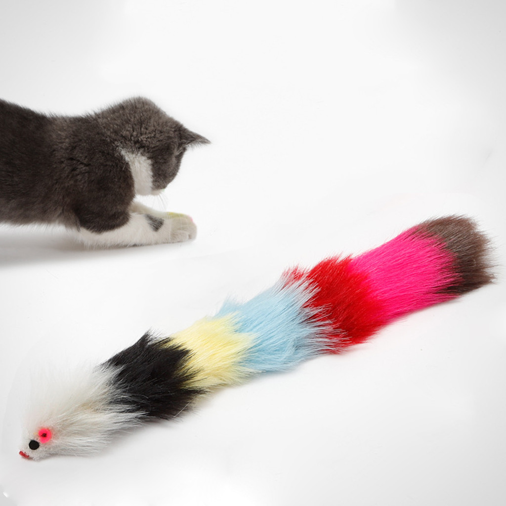 30cm Long Hair Plush Simulation Mouse Wag Tail Pet Dog Cat Gift Pressure Toy Funny Gadget Prank Horror Fun Sensory Autism