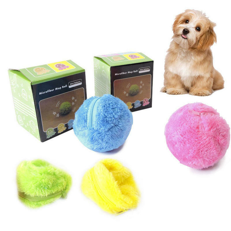 Pet Puppy Kitty Electric Toys Ball Automatic Pet Ball Plush Floor Clean Gadget Automatically Change Direction,Irregular Rolling