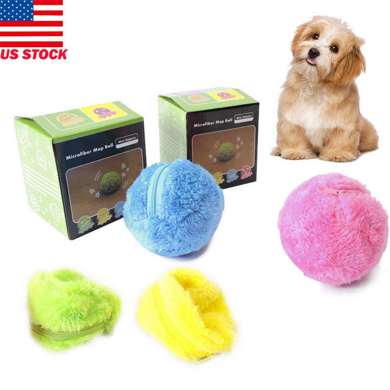 Pet Puppy Kitty Electric Toys Ball Automatic Pet Ball Plush Floor Clean Gadget Automatically Change Direction,Irregular Rolling