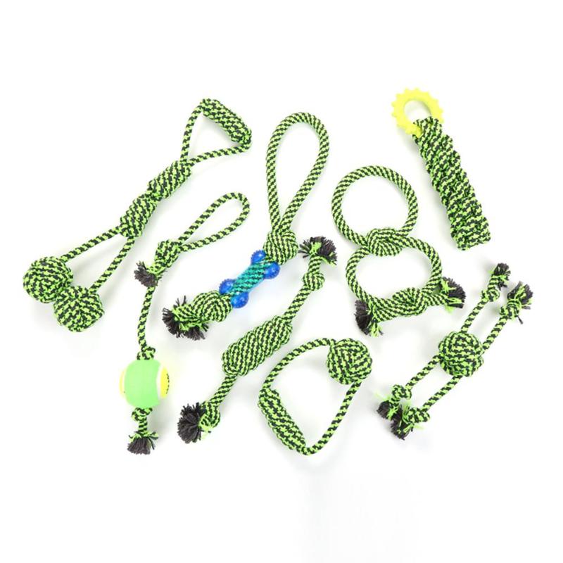 8pcs Green Cotton Rope Puppy Toy Set Delicate Dog Molar Bite Resistant Toy Pet Supplies Necessary Pet Decompression Gadgets