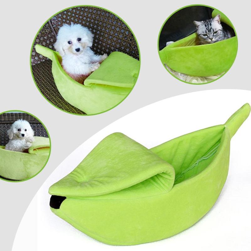 Cute Banana Shape Warm Pets Bed House Dog Puppy Mat Basket Cozy Cat Nest Kennel Ultra-soft Short Plush Necessary Pet Gadgets