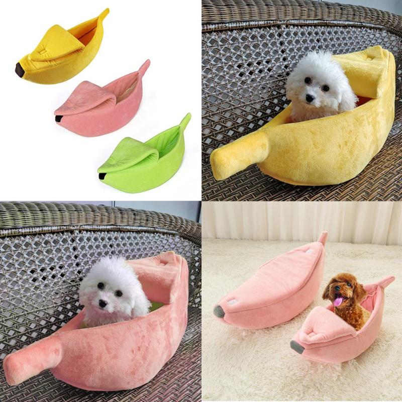 Cute Banana Shape Warm Pets Bed House Dog Puppy Mat Basket Cozy Cat Nest Kennel Ultra-soft Short Plush Necessary Pet Gadgets