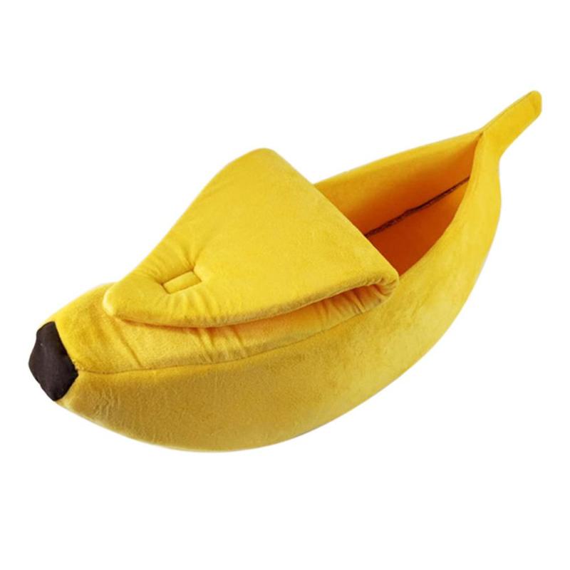 Cute Banana Shape Warm Pets Bed House Dog Puppy Mat Basket Cozy Cat Nest Kennel Ultra-soft Short Plush Necessary Pet Gadgets