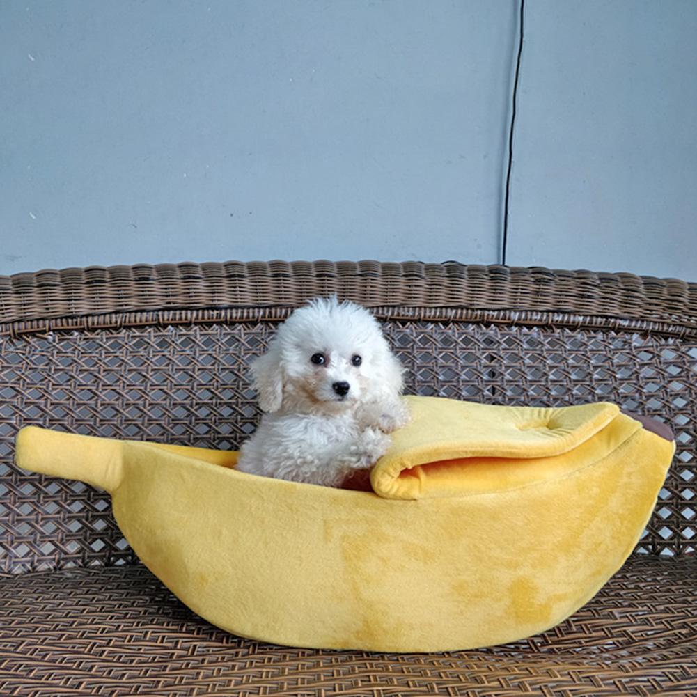 Cute Banana Shape Warm Pets Bed House Dog Puppy Mat Basket Cozy Cat Nest Kennel Ultra-soft Short Plush Necessary Pet Gadgets
