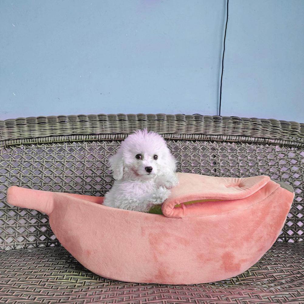 Cute Banana Shape Warm Pets Bed House Dog Puppy Mat Basket Cozy Cat Nest Kennel Ultra-soft Short Plush Necessary Pet Gadgets