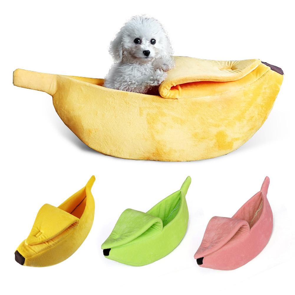 Cute Banana Shape Warm Pets Bed House Dog Puppy Mat Basket Cozy Cat Nest Kennel Ultra-soft Short Plush Necessary Pet Gadgets