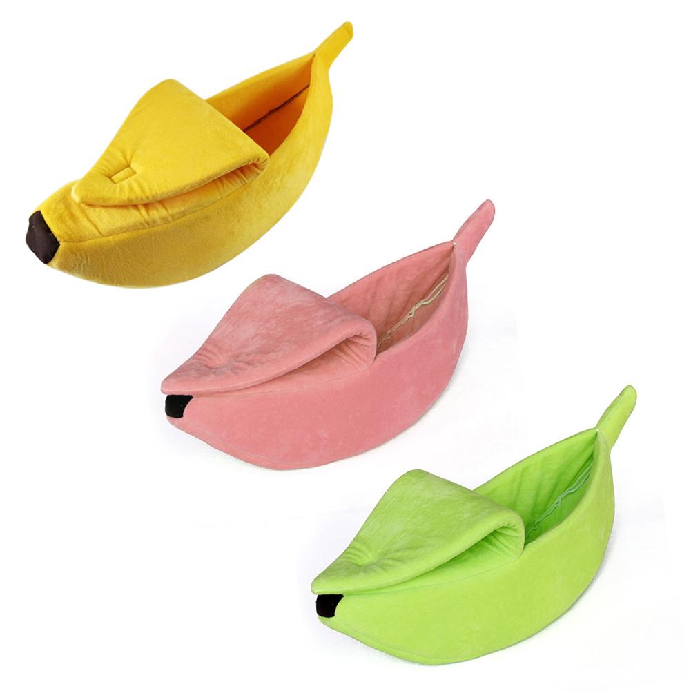 Cute Banana Shape Warm Pets Bed House Dog Puppy Mat Basket Cozy Cat Nest Kennel Ultra-soft Short Plush Necessary Pet Gadgets