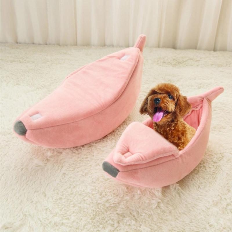 Cute Banana Shape Warm Pets Bed House Dog Puppy Mat Basket Cozy Cat Nest Kennel Ultra-soft Short Plush Necessary Pet Gadgets