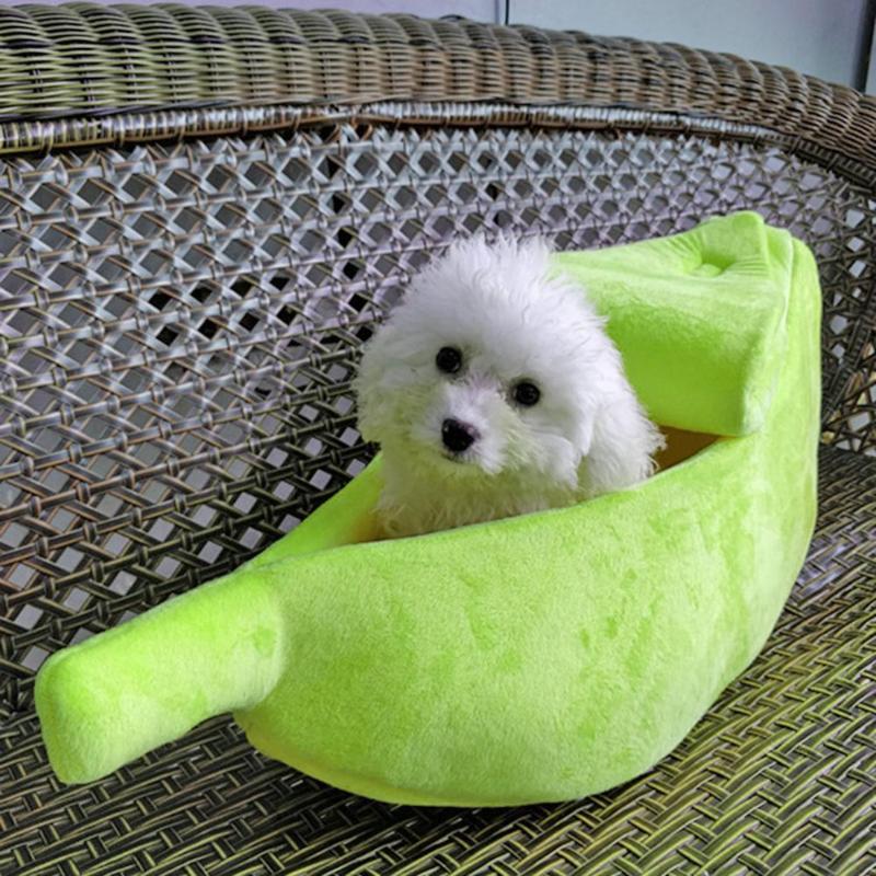 Cute Banana Shape Warm Pets Bed House Dog Puppy Mat Basket Cozy Cat Nest Kennel Ultra-soft Short Plush Necessary Pet Gadgets