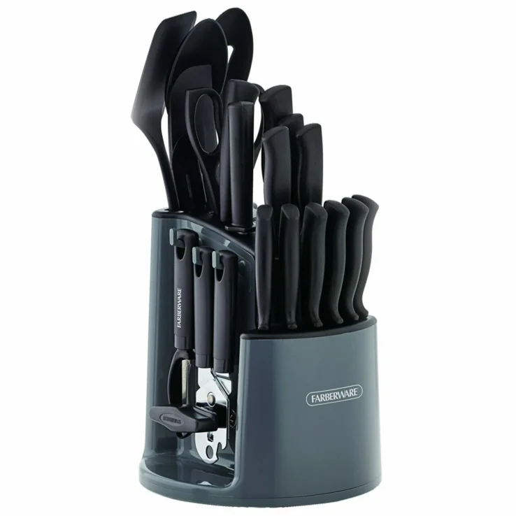 Farberware Classic 30-Piece Spin-N-Store Rotating Carousel Stainless Steel Knife Set & Tool Set Gray