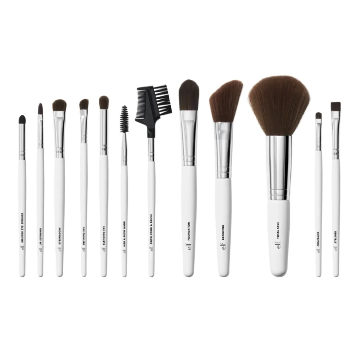 e.l.f. Professional Makeup Brush Kit, Set of 12.Smudge Eye Sponge Lip Defining Brush Eyeshadow Brush Blending Eye Brush Defining Eye Brush Eyelash & Brow Wand Brow Comb & Brush