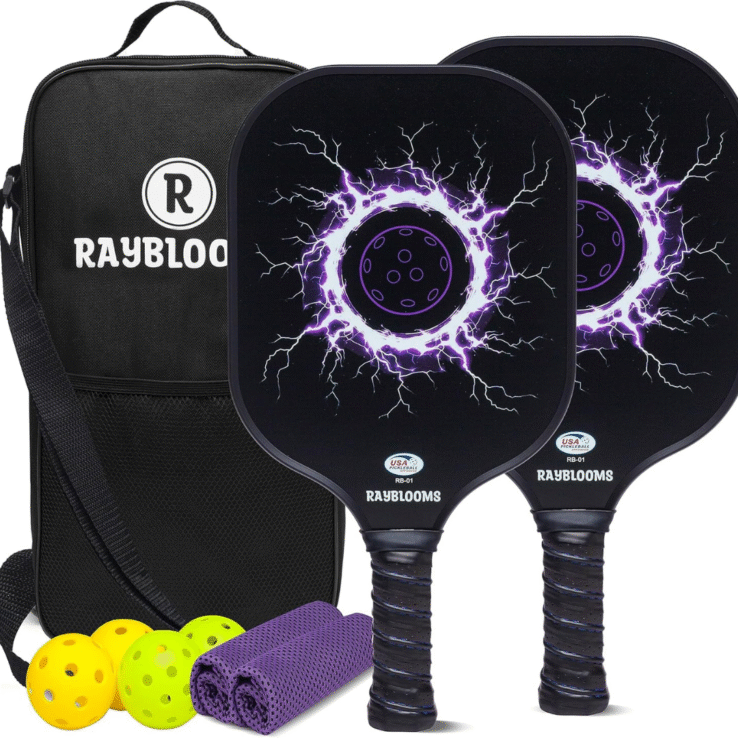 Pickleball Paddles Set of 2, Lightweight Fiberglass Pickleball Paddles, 1 Portable Pickleball Bag, 4 Balls, 2 Cooling Towels, Pickle Ball Rackets 2 Pack for Men Women