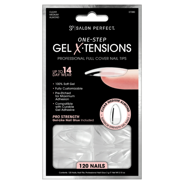 Salon Perfect Fake Press On Nails Tips, 307 Gel X-Tension, Clear, Medium Almond, 120 Nails